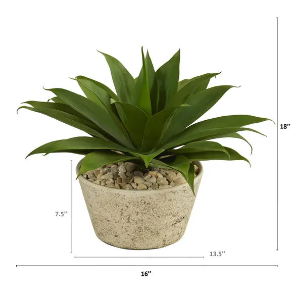 1.5' Agave Succulent Artificial Plant in White Planter