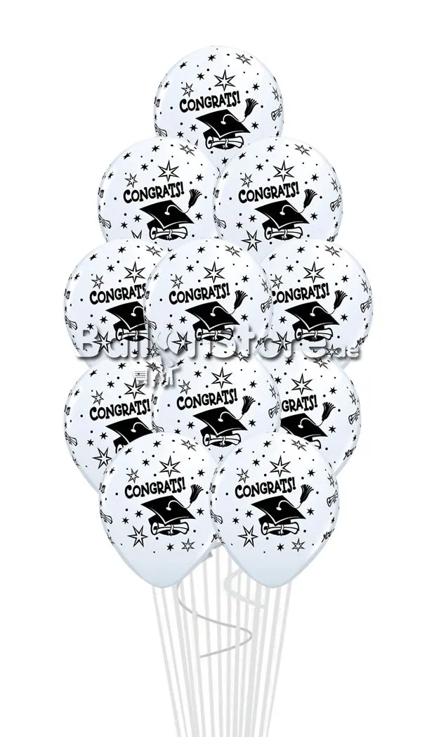 15Pcs White Congrats Balloon Bouquet- with weight