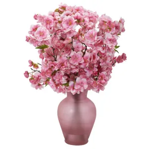 18" Cherry Blossom Artificial Arrangement in Rose Colored Vase