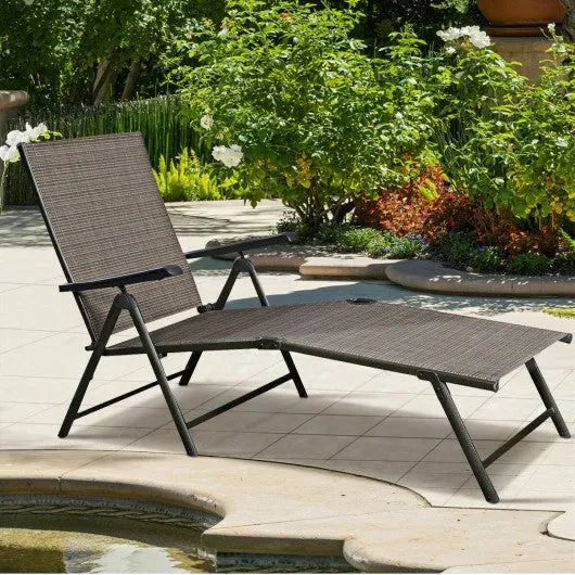 2 Pcs Patio Furniture Adjustable Pool Chaise Lounge Chair Outdoor Recliner