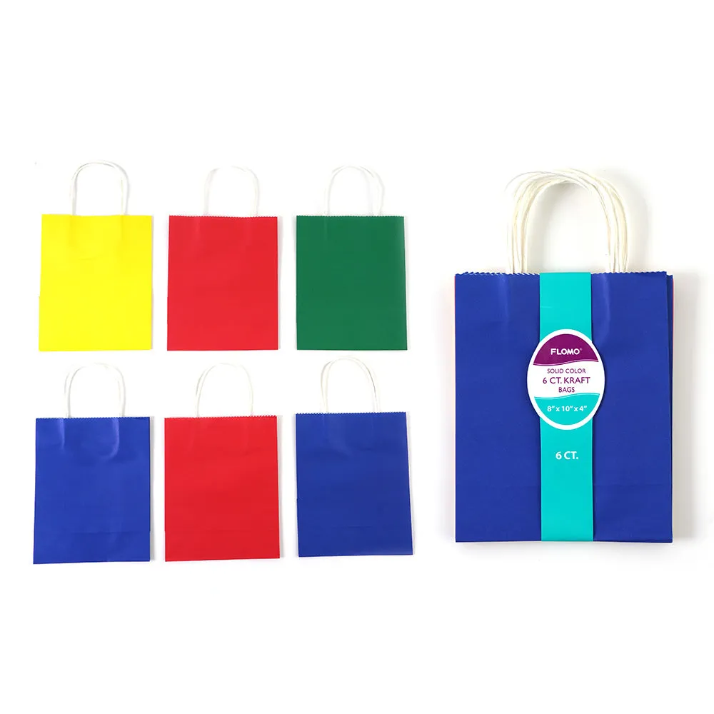 6Pk Solid Primary Printed White Kraft Bag