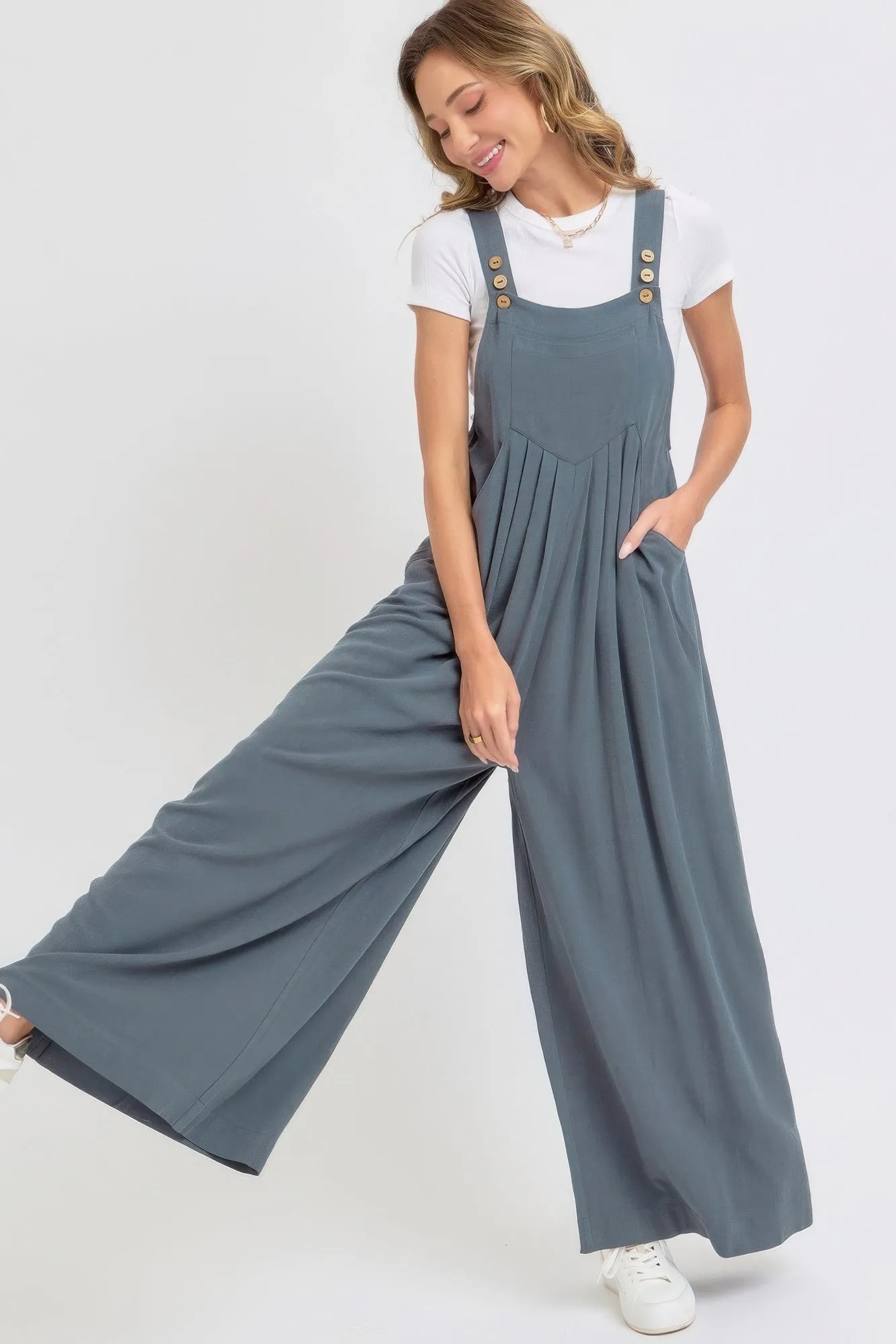 Adjustable Strap Overall Wide Leg Jumpsuit for Women