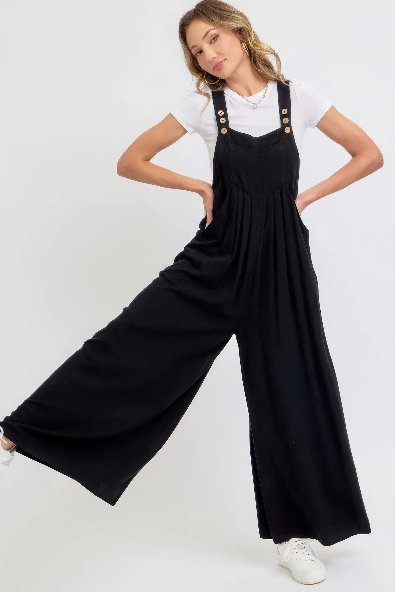 Adjustable Strap Overall Wide Leg Jumpsuit for Women