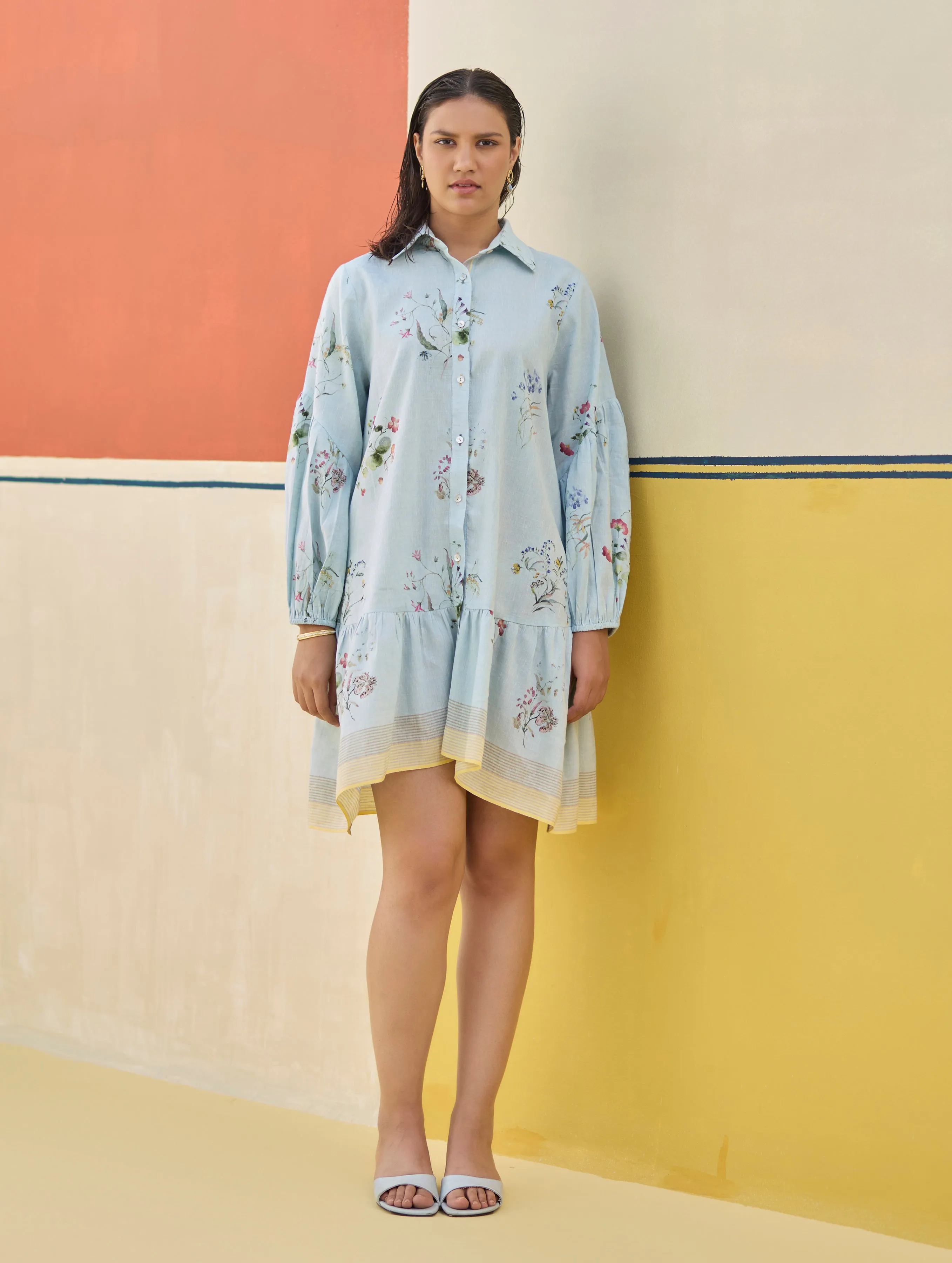 Alara Floral Shirt Dress - Sky