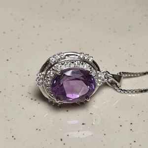 Amethyst Gemstone Necklace, Sterling Silver