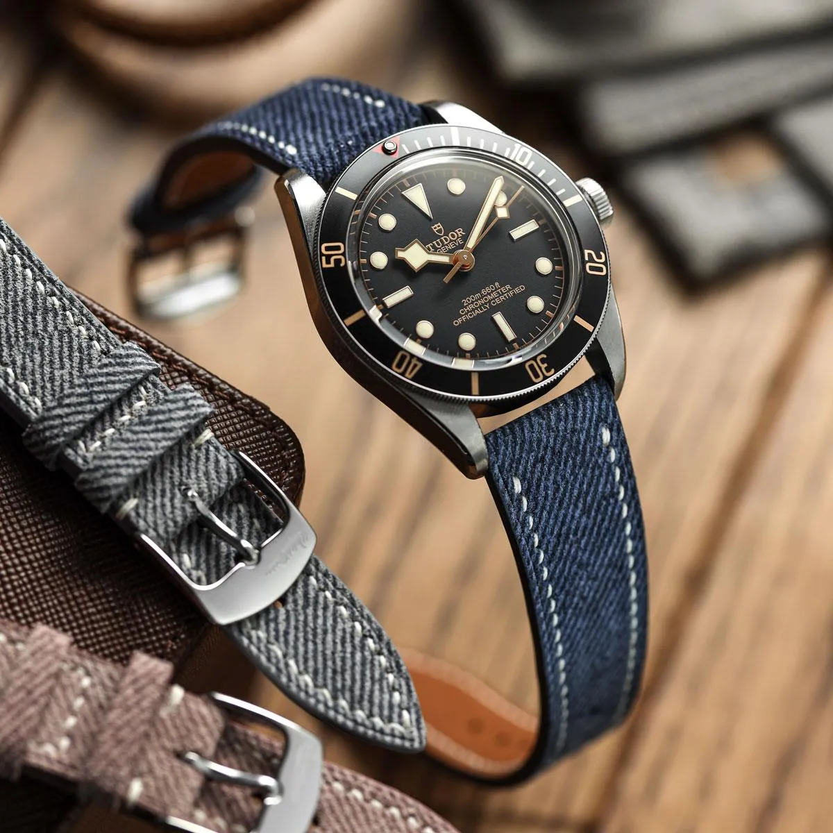 Arbour Hand-Stitched Denim Design Genuine Leather Watch Strap - Navy Blue