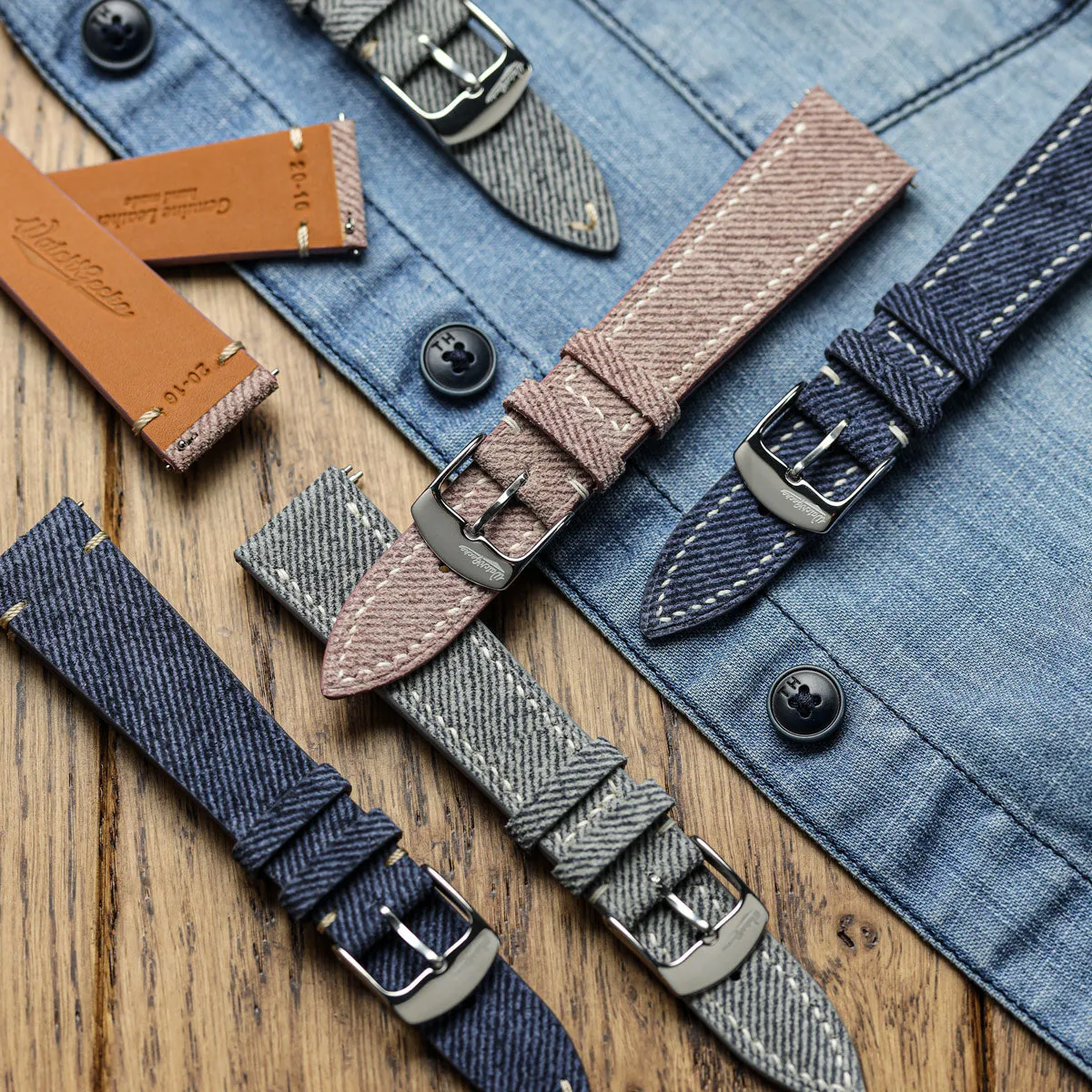 Arbour Hand-Stitched Denim Design Genuine Leather Watch Strap - Navy Blue