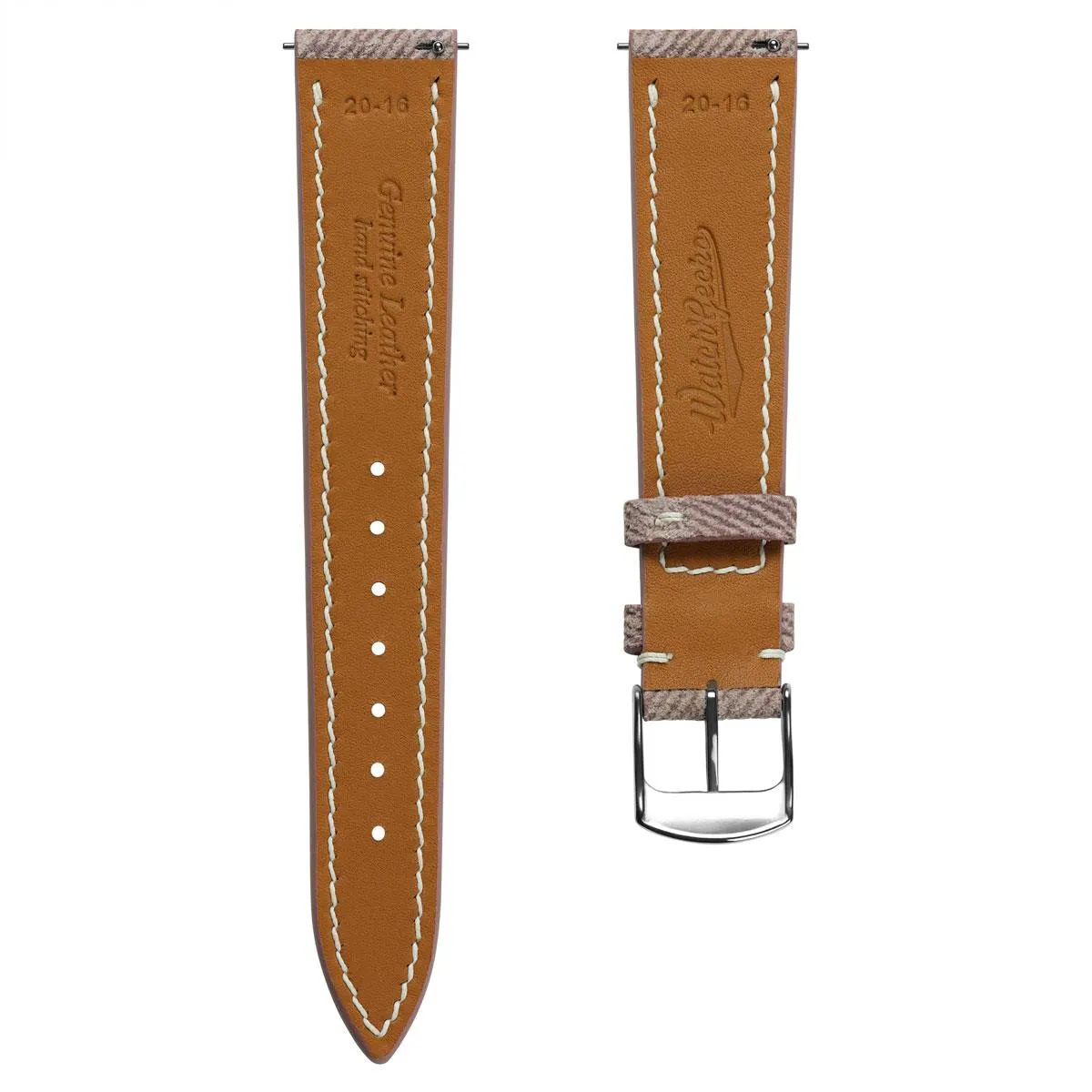 Arbour Hand-Stitched Denim Design Genuine Leather Watch Strap - Quartz Pink