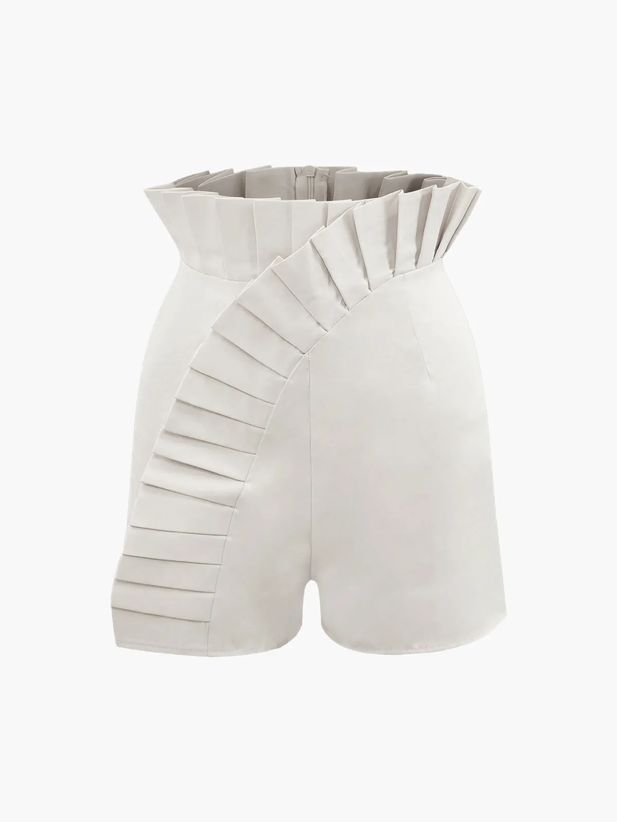 Asymmetric Pleated Graceful Zip Shorts