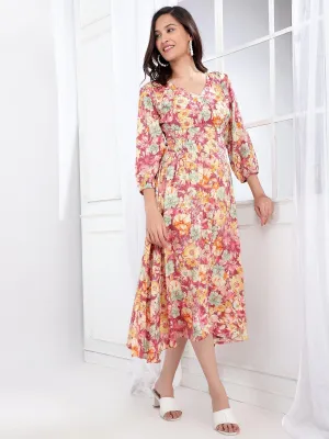 Avya Floral Printed A-Line Midi Dress