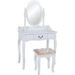 Bathroom Vanity Table Set w/ Round Mirror, Stool