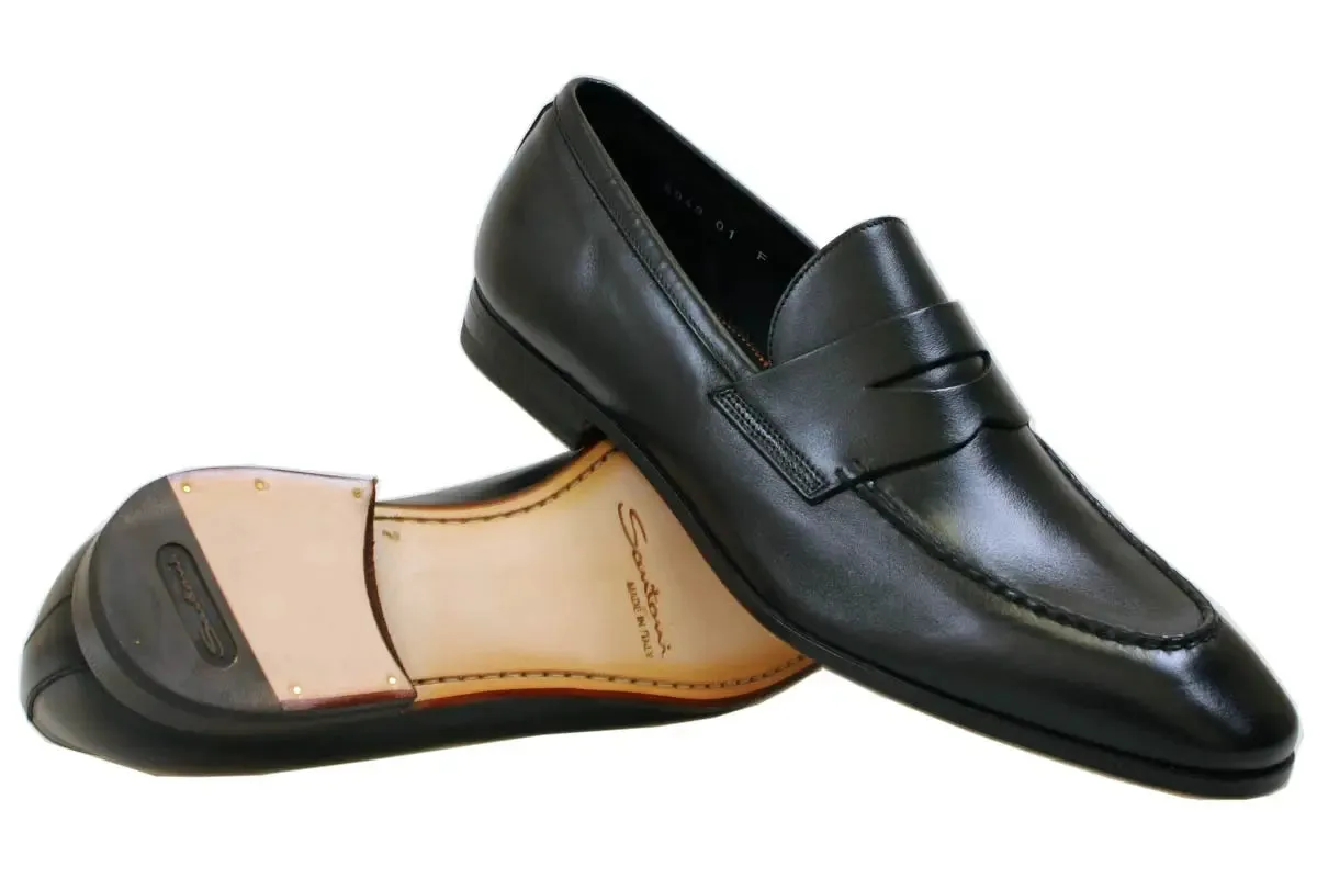 Black Leather Slip-On Loafers