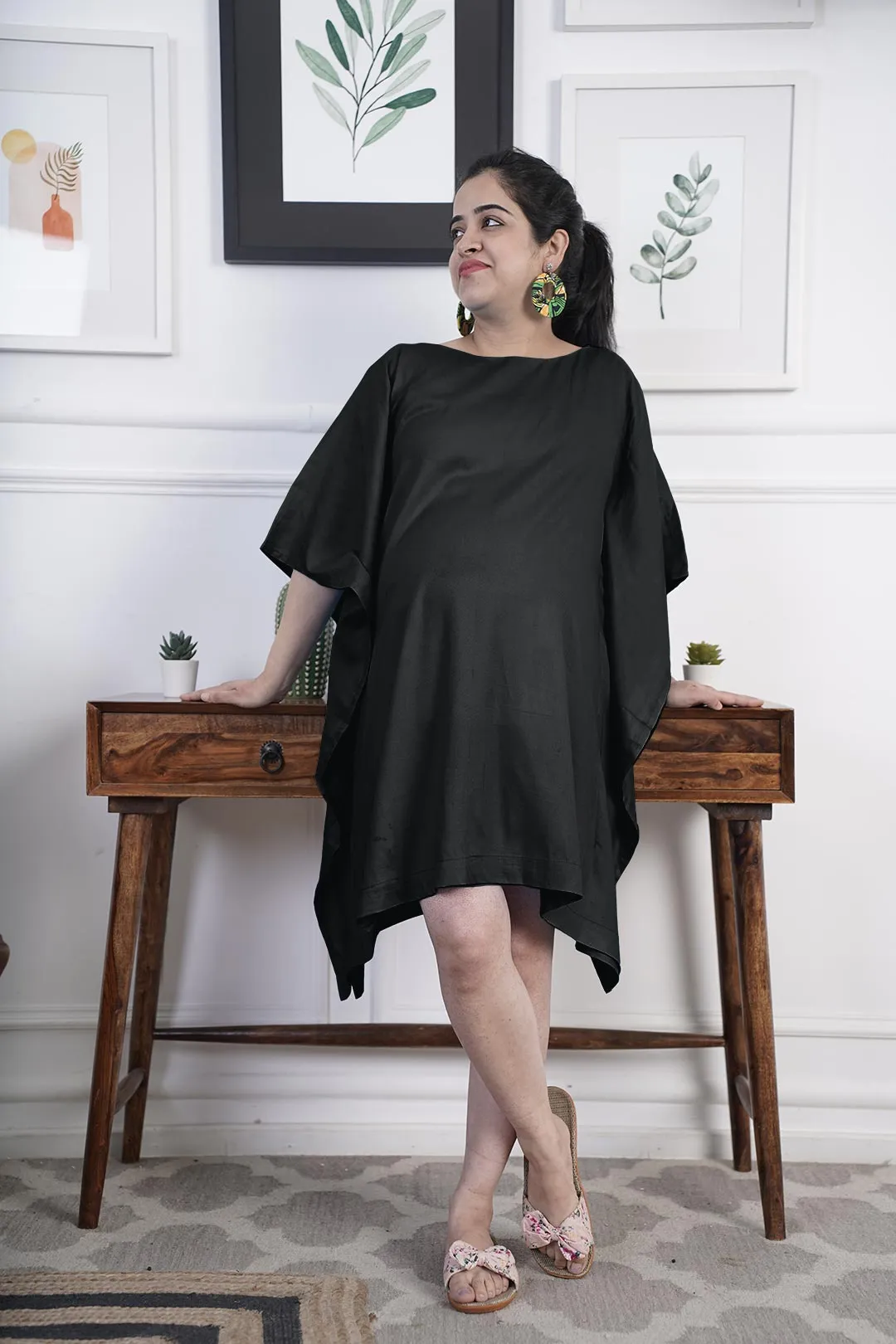 Black Rayon MaternityKaftan - Solid