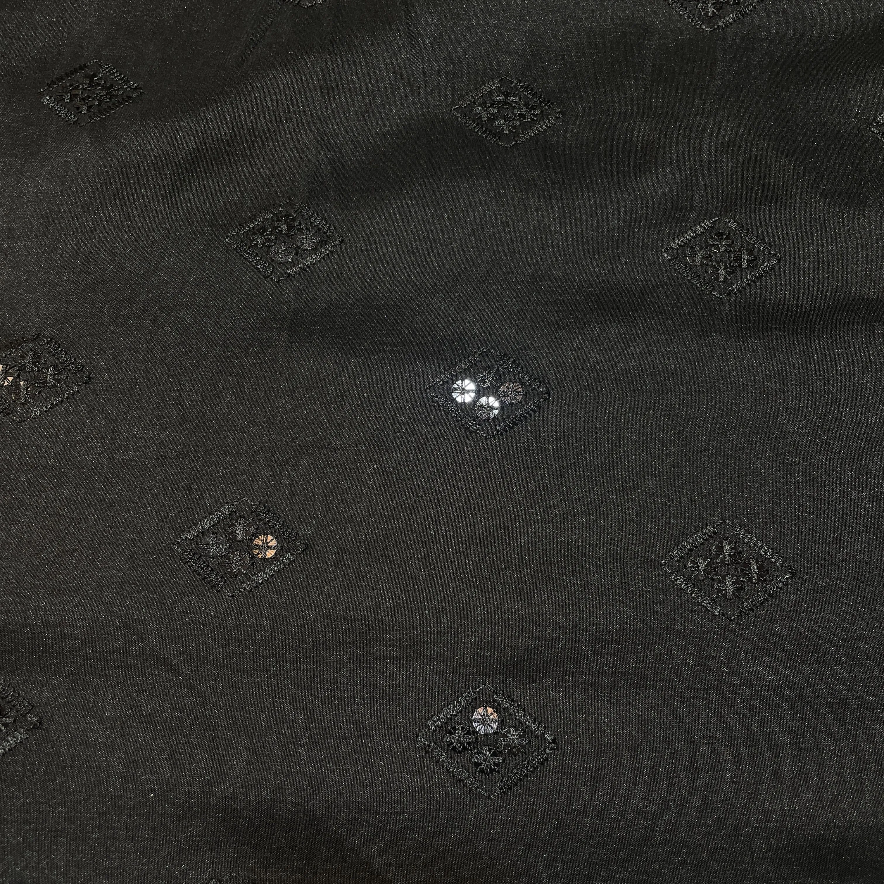 Black Thread Sequins Embroidery Russian Silk Fabric 18705