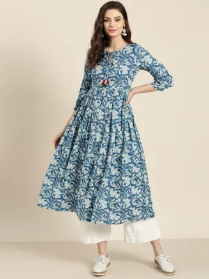 Blue Floral Gathered Kurta