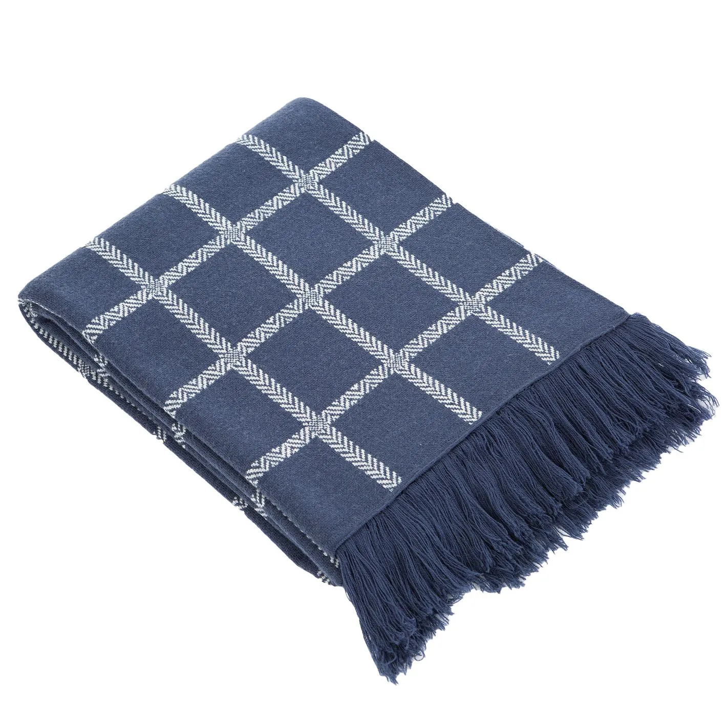 Blue Irish Oxford Merino Wool Check Blanket