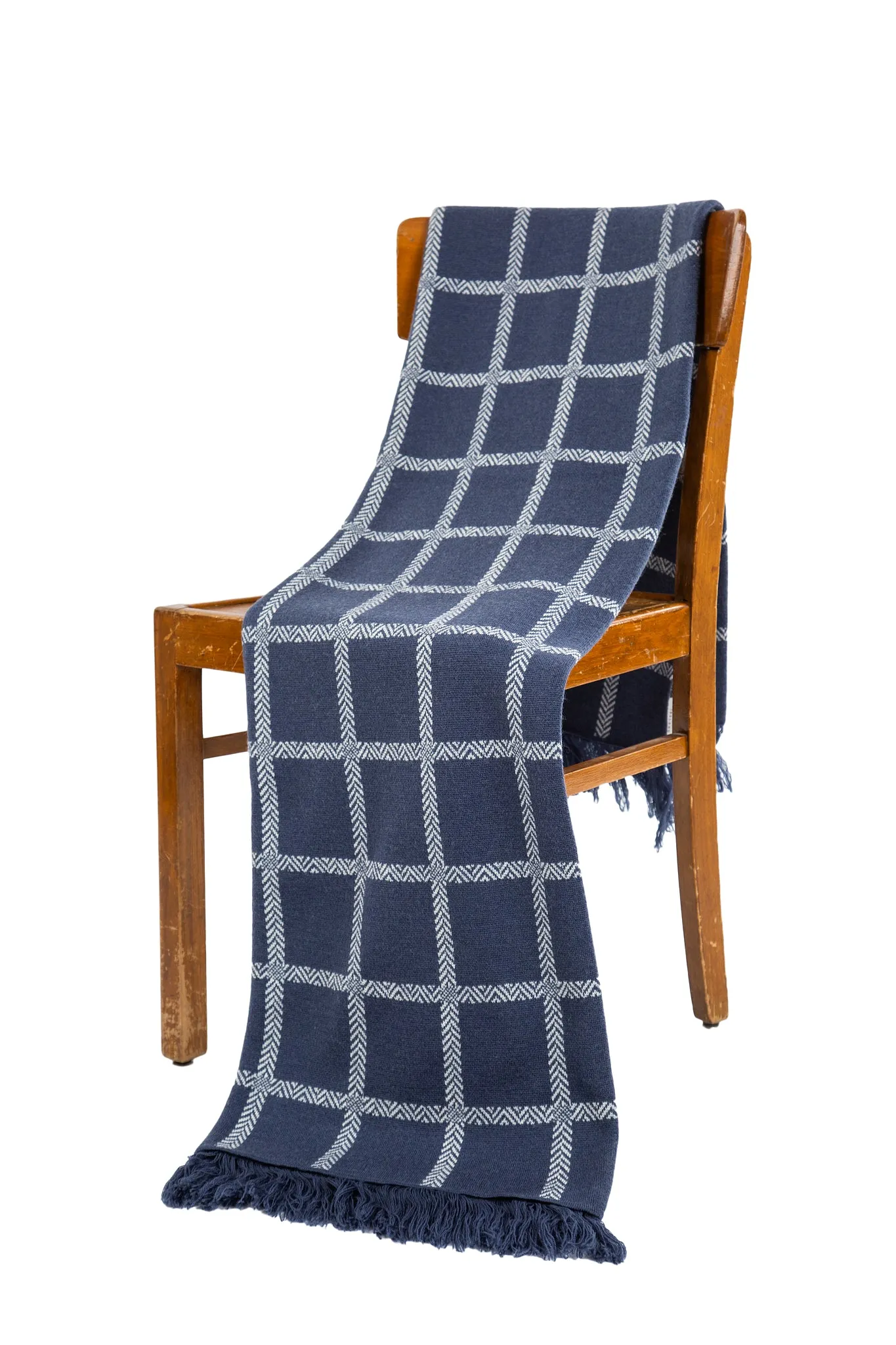 Blue Irish Oxford Merino Wool Check Blanket