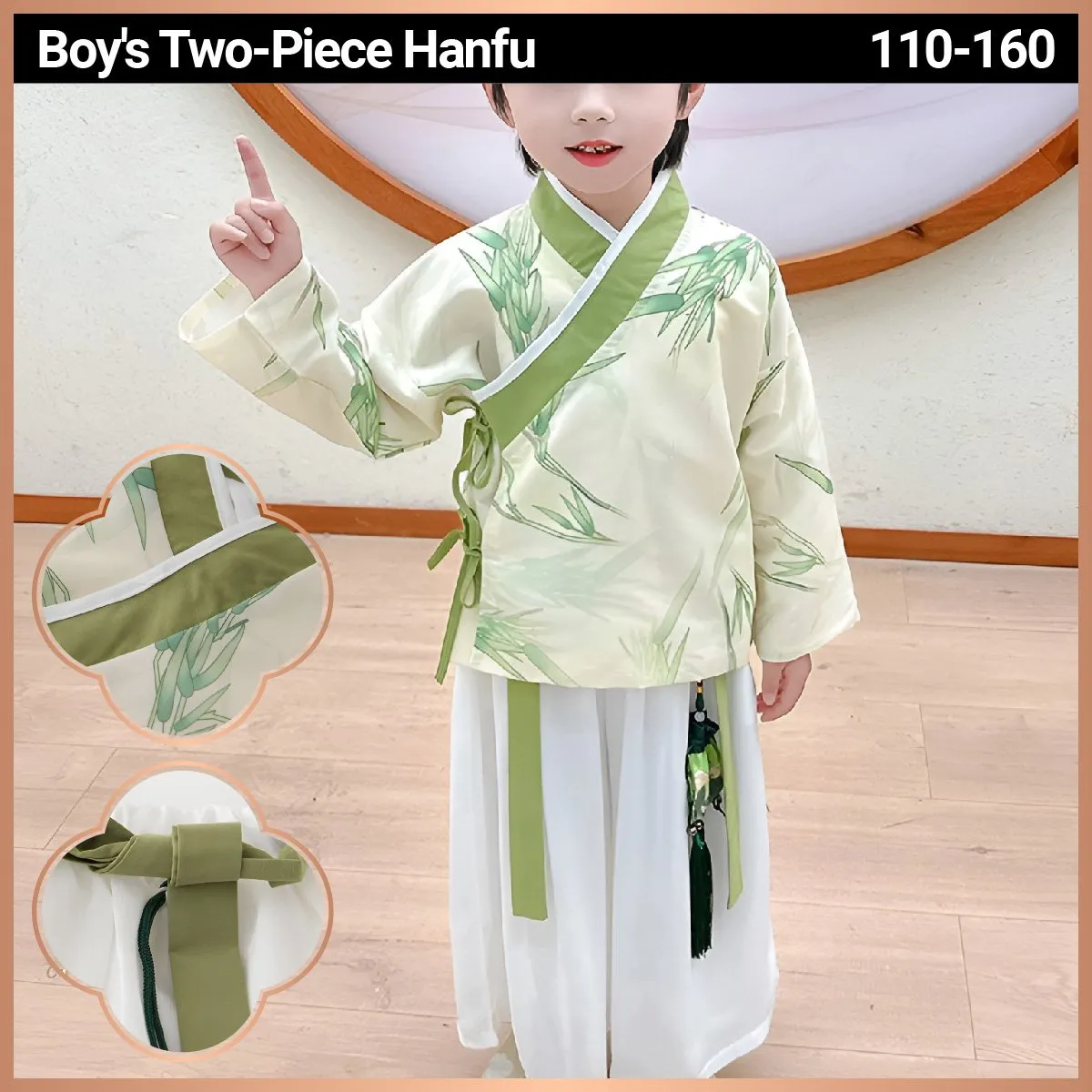 Boys' Two-Piece Bamboo Print Hanfu