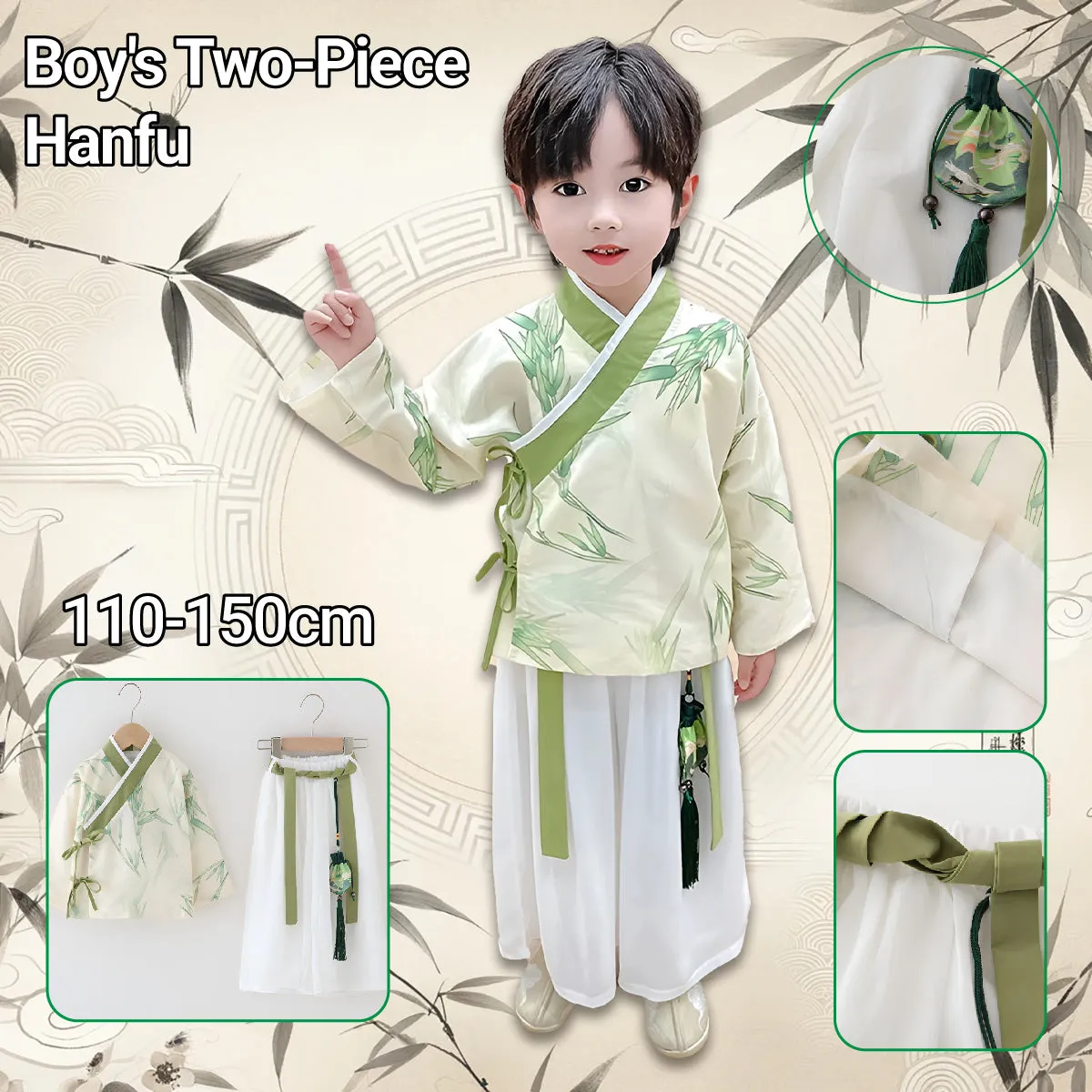 Boys' Two-Piece Bamboo Print Hanfu