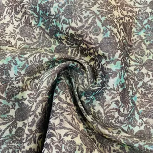 Classic Green Floral Print Zari Organza Fabric