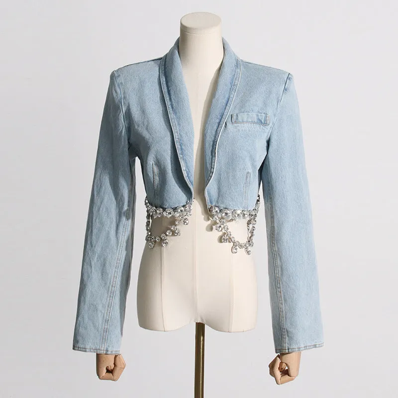 Diamond Chain Decorated Stylish Denim Suit