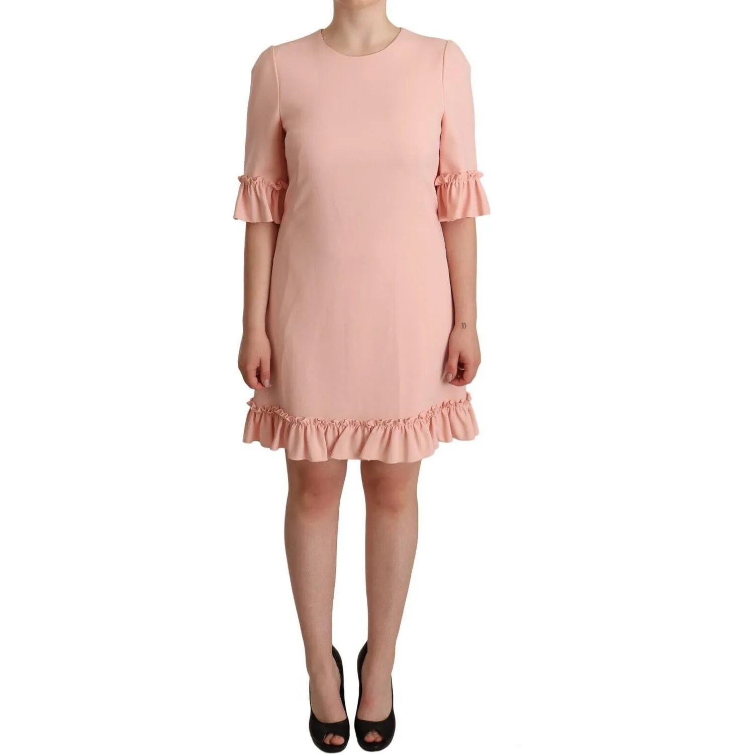 Dolce & Gabbana Ruffled Sleeve Sheath Dress in Pink