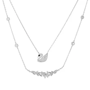 Double Layered Swan CZ Chain Locket