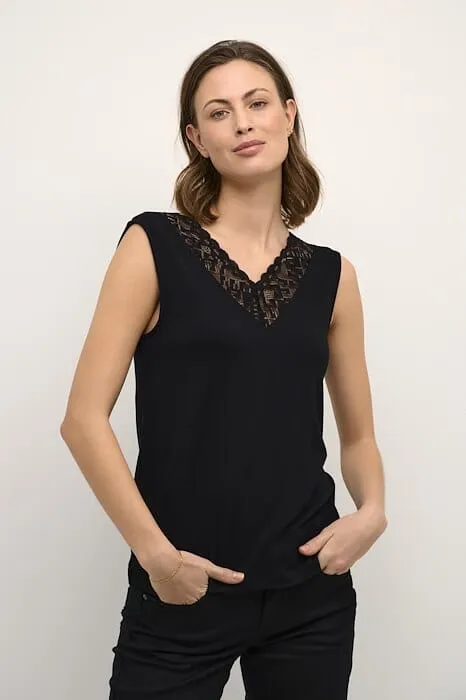 DOUBLE V LACE NECKLINE BLACK CAMISOLE