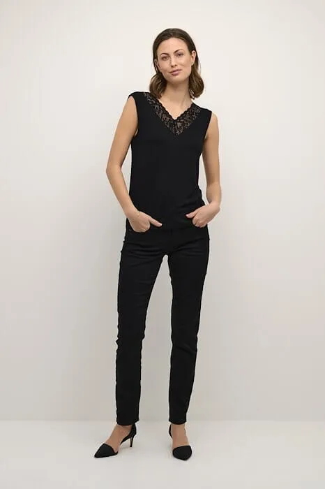 DOUBLE V LACE NECKLINE BLACK CAMISOLE