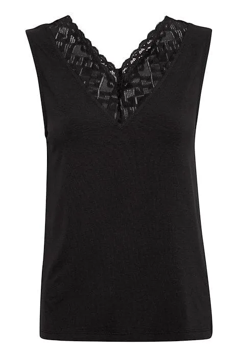 DOUBLE V LACE NECKLINE BLACK CAMISOLE