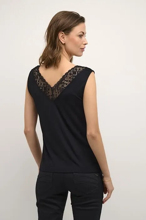 DOUBLE V LACE NECKLINE BLACK CAMISOLE