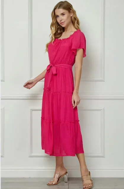 Dresses - Fuchsia Ruffle Tiered Cropped Maxi With Lining