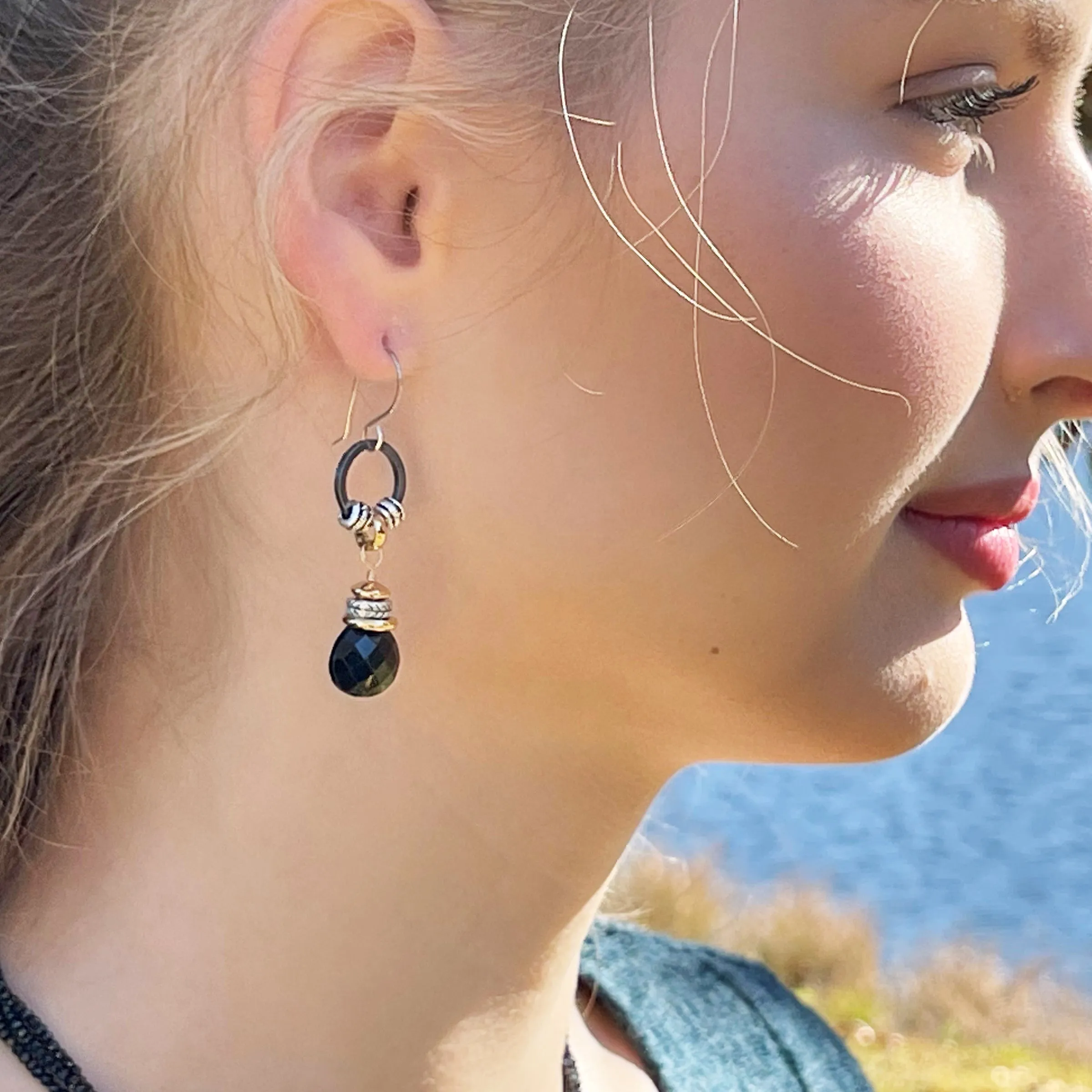 Drop Earrings - Black Onyx (Large)