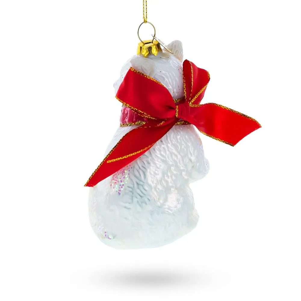 Elegant White Persian Cat Glass Christmas Ornament