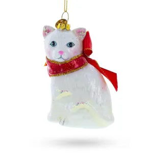 Elegant White Persian Cat Glass Christmas Ornament