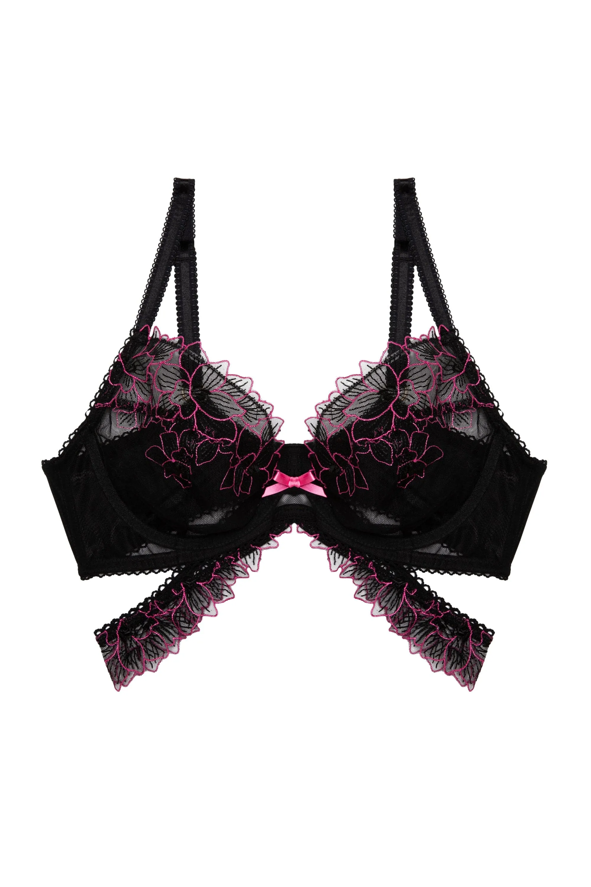 Eliza Black And Hot Pink Floral Embroidered Plunge Bra