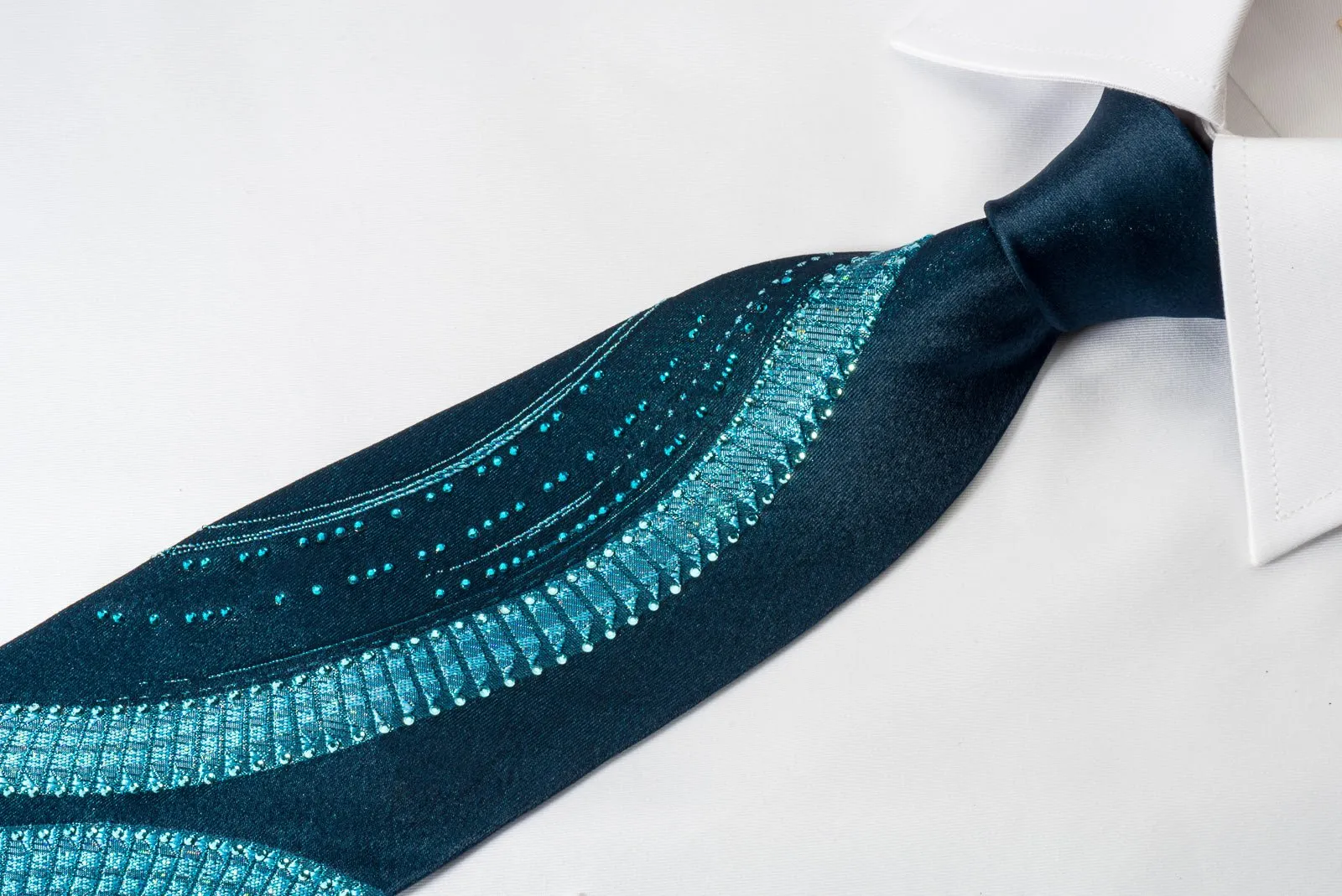 Elle Homme Rhinestone Necktie Blue Geometric With Blue Sparkles