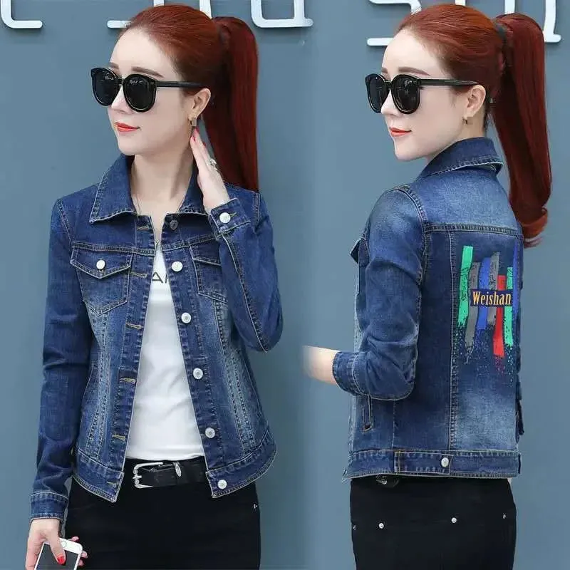 Fashionable Denim Jacket 2024 Autumn New Korean Trendy Short Slim Fit Women's Cotton Coat Top For Smooth Slimmer Silhouette