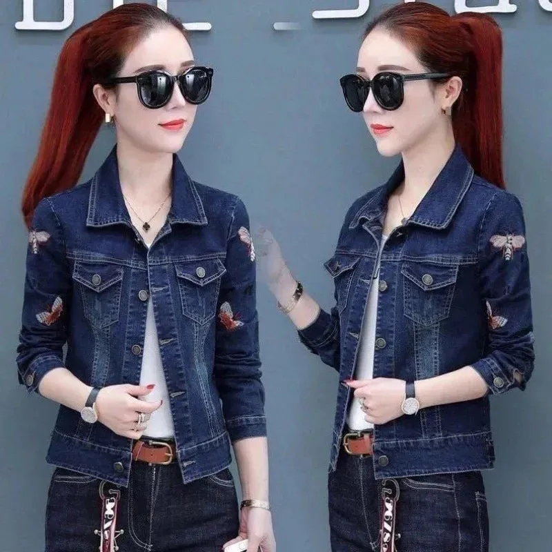 Fashionable Denim Jacket 2024 Autumn New Korean Trendy Short Slim Fit Women's Cotton Coat Top For Smooth Slimmer Silhouette