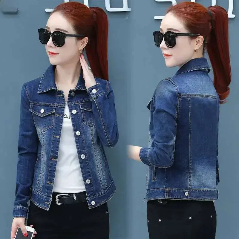 Fashionable Denim Jacket 2024 Autumn New Korean Trendy Short Slim Fit Women's Cotton Coat Top For Smooth Slimmer Silhouette