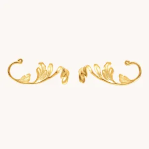 Fern Leaf Gold Stud Earrings W.