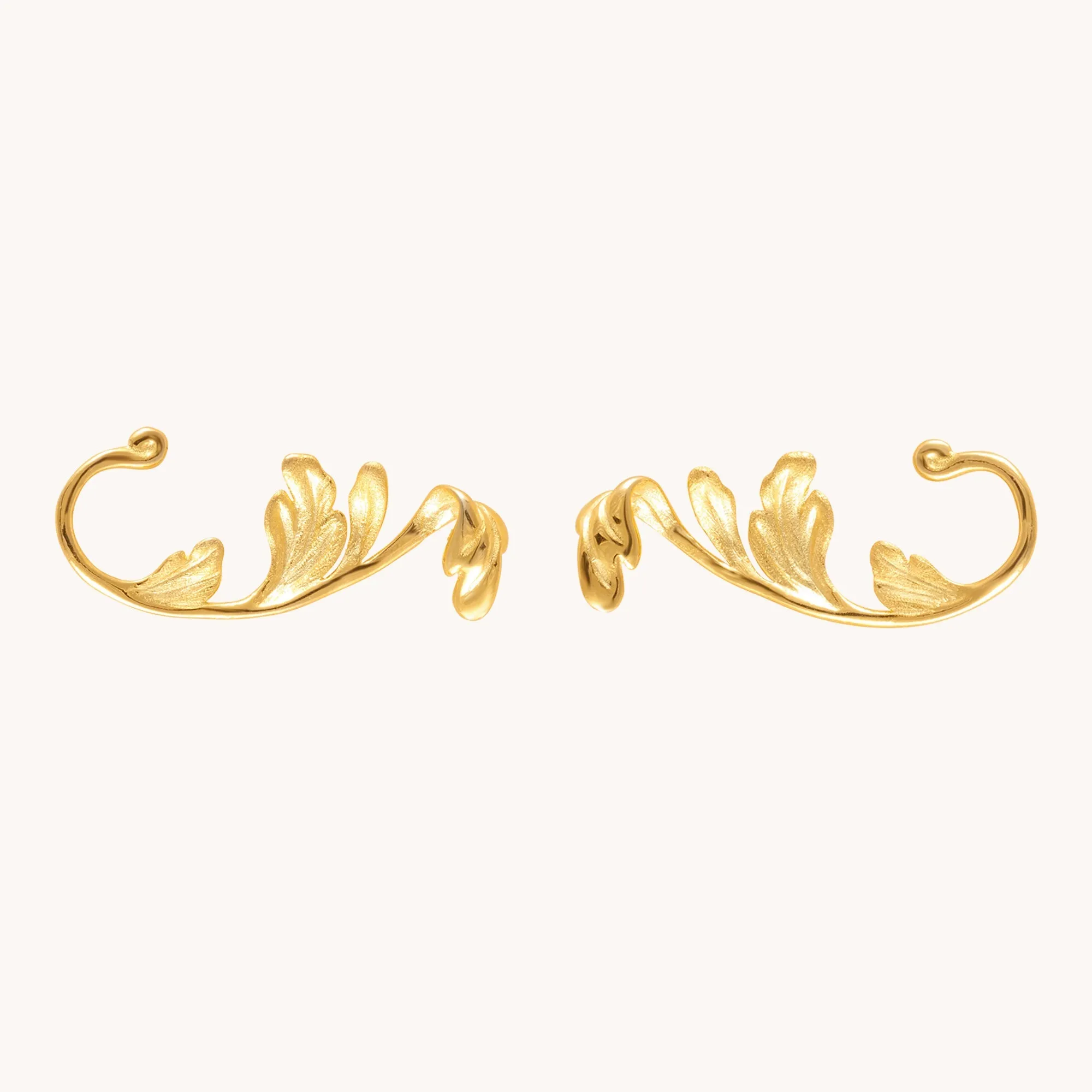 Fern Leaf Gold Stud Earrings W.