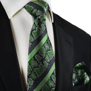 Green and Black Silk Tie and Pocket Square