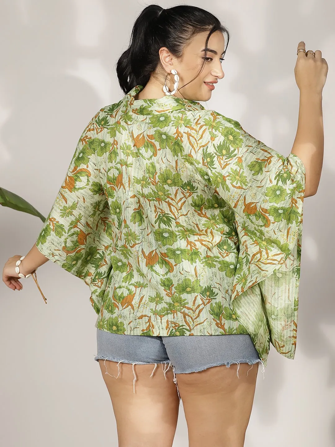 GreenFloral Cotton Kaftan Top