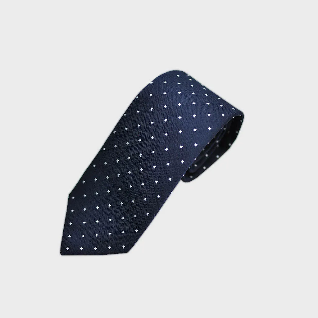 Little Squares on Textured Weave Bottle Neck Silk Tie in Navy