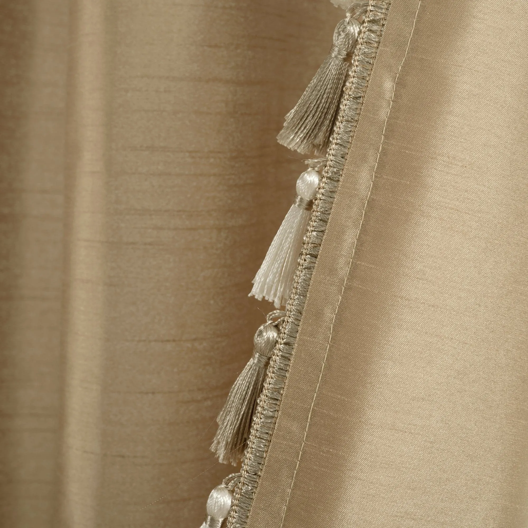 Luxury Regency Faux Silk Two-Tone Tassel Window Curtain Panel Set