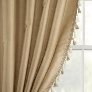 Luxury Regency Faux Silk Two-Tone Tassel Window Curtain Panel Set