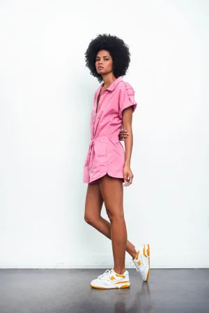 Meg Zip Front Romper ~ Flamingo