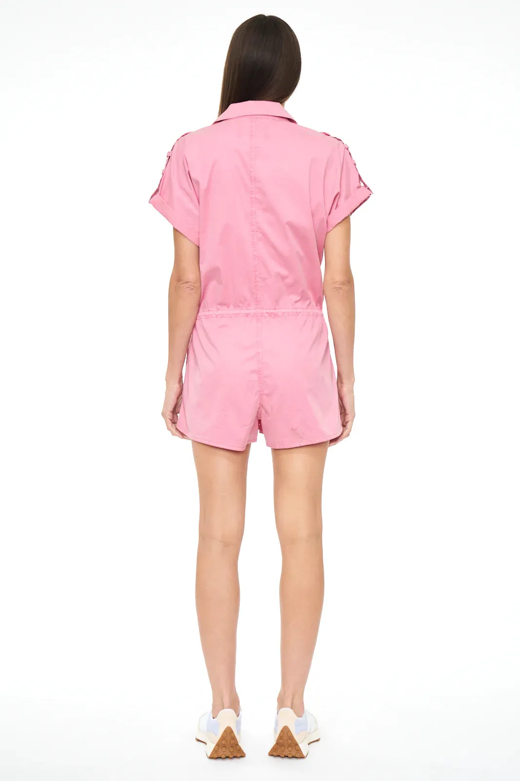 Meg Zip Front Romper ~ Flamingo