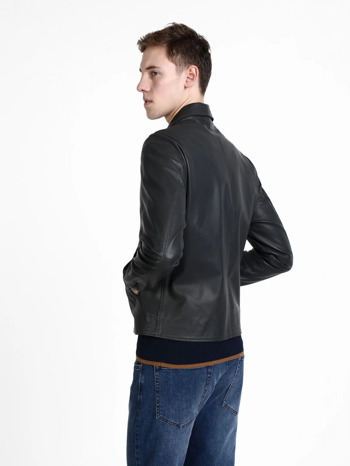 Men Black Shirt Leather Jacket